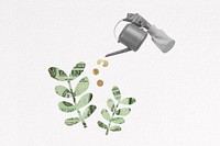 Hand watering money plant, finance remix collage element