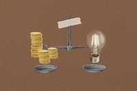 Creative ideas background, scale weighing money and ideas remix collage element