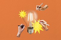 People brainstorming ideas, light bulb  remix collage element