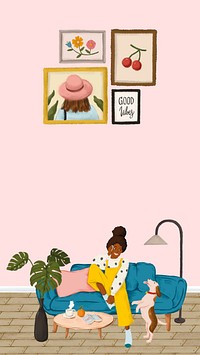Woman's day off iPhone wallpaper, aesthetic weekend illustration