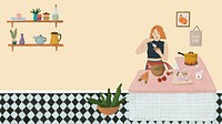 Cooking woman desktop wallpaper, feminine illustration