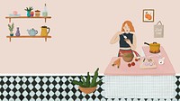 Cooking woman desktop wallpaper, feminine illustration