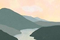 Mountain sunset view background, aesthetic nature illustration