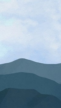 Blue sky mountain phone wallpaper, aesthetic nature illustration