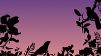Purple aesthetic botanical desktop wallpaper, birds illustration