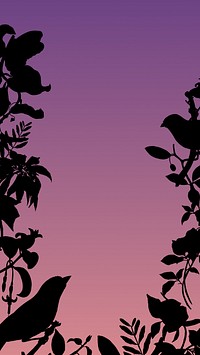 Purple aesthetic botanical iPhone wallpaper, birds illustration