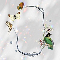 Butterfly & bird frame, silver holographic animals design