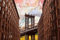 Manhattan Bridge background, Van Gogh art remix. Remixed by rawpixel.