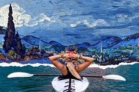 Kayaking woman background, Van Gogh art remix. Remixed by rawpixel.