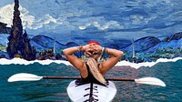 Kayaking woman desktop wallpaper. Remixed by rawpixel.