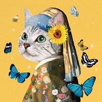 Cat with pearl earring art remix. Remixed by rawpixel.