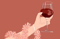 Festive wine glass & hand background, aesthetic illustration
