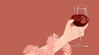 Wine glass & hand, desktop wallpaper, festive illustration