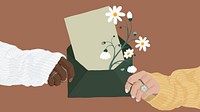 Flowers in envelope, desktop wallpaper, aesthetic illustration