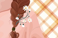 Daisy in hair, checkered background, feminine lifestyle illustration