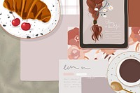Feminine aesthetic background, food & drink, illustration