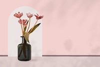 Aesthetic flower vase, pink background, feminine illustration