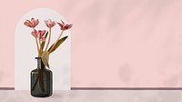 Aesthetic flower vase, desktop wallpaper, pink feminine illustration