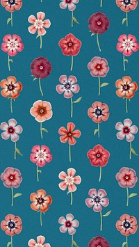 Floral blue pattern iPhone wallpaper illustration by Pierre Joseph Redouté. Remixed by rawpixel.