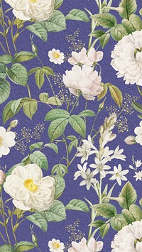 Vintage floral pattern mobile wallpaper illustration by Pierre Joseph Redouté. Remixed by rawpixel.