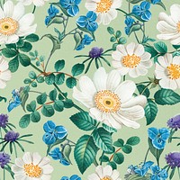 Vintage musk rose pattern, white flower illustration by Pierre Joseph Redouté. Remixed by rawpixel.