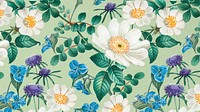 White flower pattern desktop wallpaper, vintage illustration by Pierre Joseph Redouté. Remixed by rawpixel.