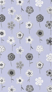 Monotone flower pattern mobile wallpaper illustration by Pierre Joseph Redouté. Remixed by rawpixel.