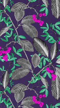 Leaf pattern mobile wallpaper, vintage illustration by Pierre Joseph Redouté. Remixed by rawpixel.