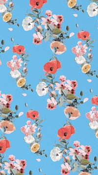 Floral blue pattern iPhone wallpaper illustration by Pierre Joseph Redouté. Remixed by rawpixel.