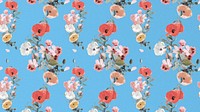 Floral blue desktop wallpaper, vintage flower pattern illustration by Pierre Joseph Redouté. Remixed by rawpixel.