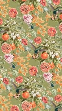 Floral pattern mobile wallpaper, vintage illustration by Pierre Joseph Redout&eacute;. Remixed by rawpixel.