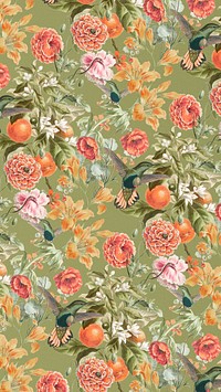 Floral pattern mobile wallpaper, vintage illustration by Pierre Joseph Redouté. Remixed by rawpixel.