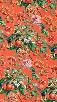 Vintage floral pattern mobile wallpaper illustration by Pierre Joseph Redouté. Remixed by rawpixel.