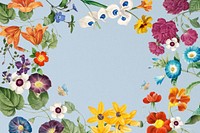 Vintage floral frame, blue background illustration by Pierre Joseph Redouté. Remixed by rawpixel.