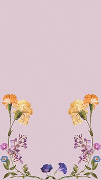 Floral pastel purple phone wallpaper, flower border illustration by Pierre Joseph Redouté. Remixed by rawpixel.