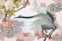 Flying Japanese crane background, traditional animal illustration