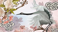 Flying Japanese crane computer wallpaper, traditional animal illustration
