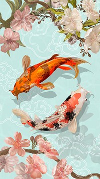 Traditional Koi fish phone wallpaper, Japanese animal illustration