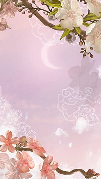 Japanese sakura aesthetic iPhone wallpaper, traditional flower border background