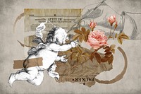 Vintage cupid collage background, paper crafts