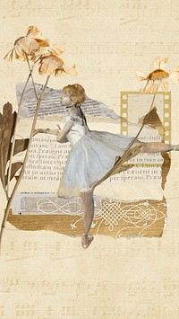 Ballerina aesthetic collage iPhone wallpaper, vintage paper textured background