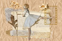 Ballerina aesthetic collage background, vintage paper texture