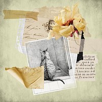Vintage cat flower, paper collage