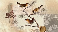 Autumn bird collage computer wallpaper, nature aesthetic background