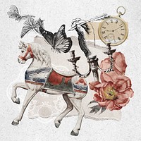 Aesthetic horse carousel, vintage collage