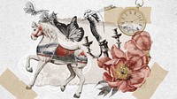 Aesthetic horse carousel desktop wallpaper, vintage collage background