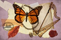Vintage butterfly collage background, paper crafts