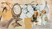 Antique objects collage desktop wallpaper, ephemera background