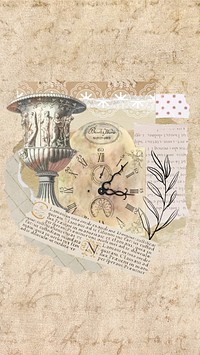 Antique objects collage iPhone wallpaper, ephemera background