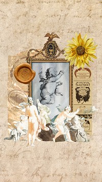 Vintage Greek cherub iPhone wallpaper, paper collage background